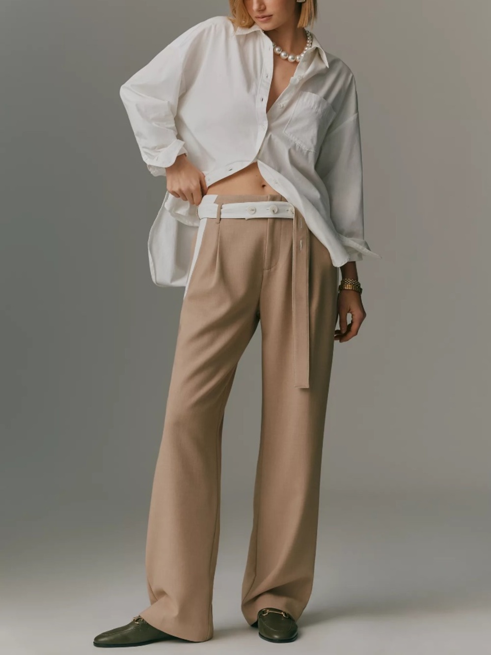 Anthropologie Maeve Tapered High-Rise Belt Trousers Camel/Ivory Combo nwt 14